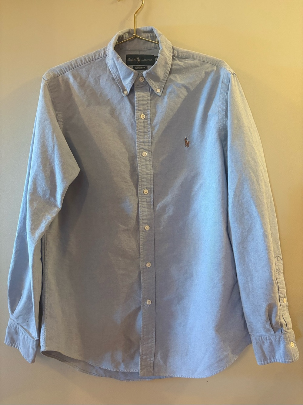 Polo Ralph Lauren Blue Cotton Oxford Button Down Shirt Custom Fit pony logo Sz M